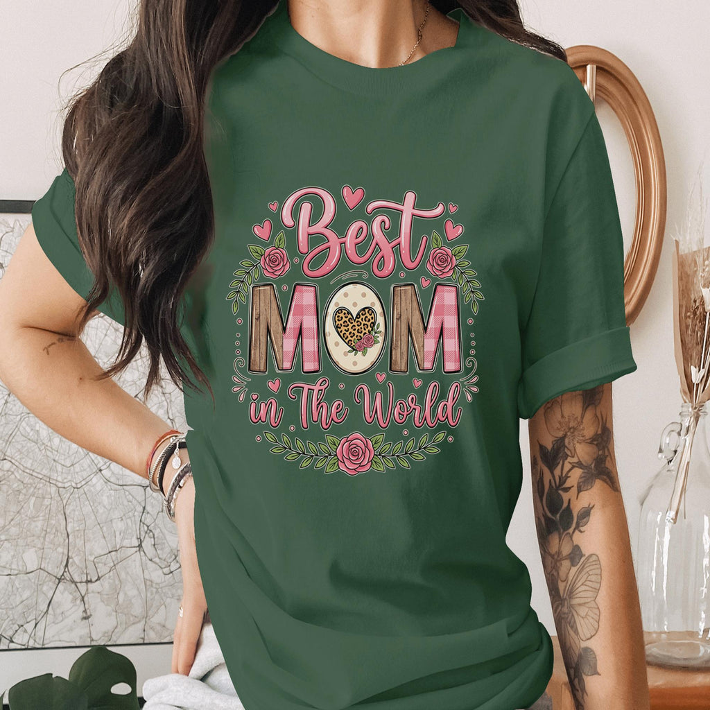 Best Mom in The World Shirt Rustic Floral Mom Gift Vintage Style Mothers Day Shirt Cute Mama Tee Plaid Leopard Heart Mom Shirt