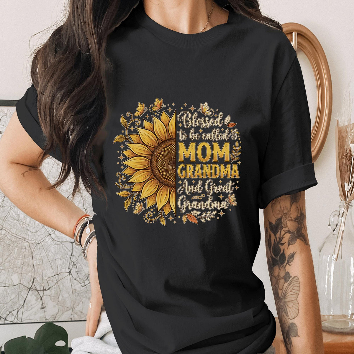 Blessed to Be Called Mom Grandma Great Grandma Sunflower Shirt, Mother Day Gift Tee