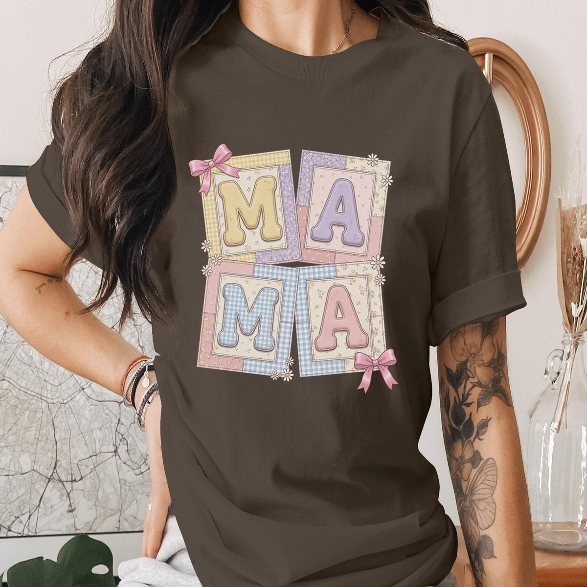 Mama Patchwork Shirt Cute Pastel Mom Tee, Aesthetic Mama Shirt Gift for Mom, Vintage Style Mama Shirt Mothers Day Gift Idea for Women