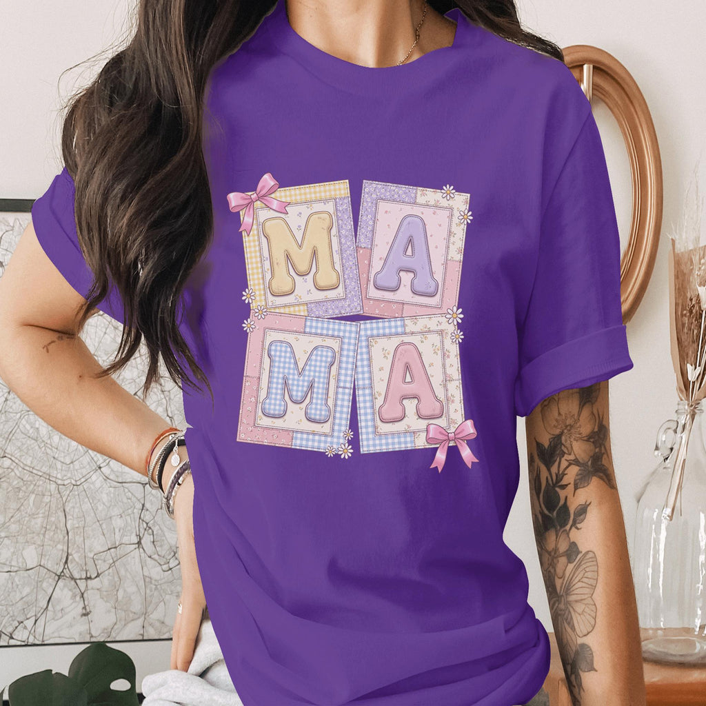 Mama Patchwork Shirt Cute Pastel Mom Tee, Aesthetic Mama Shirt Gift for Mom, Vintage Style Mama Shirt Mothers Day Gift Idea for Women