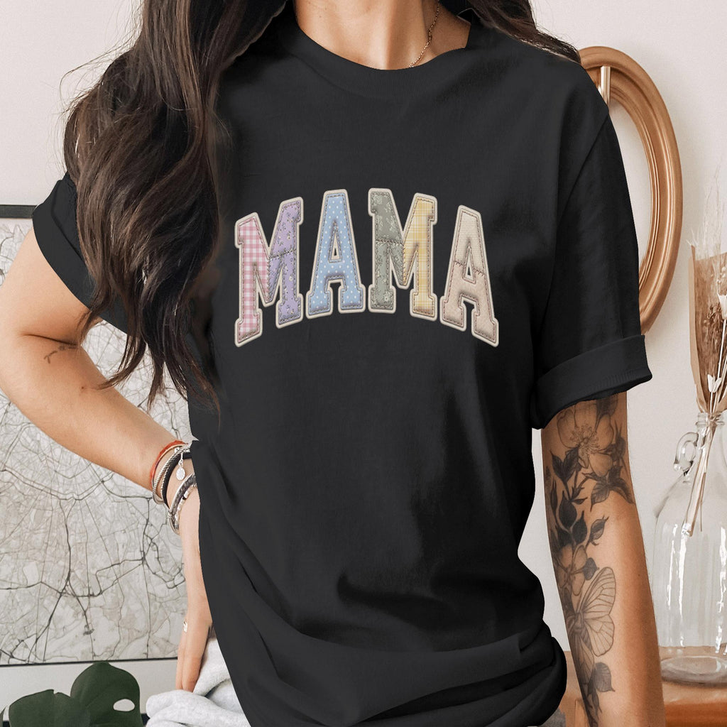 Mama Patchwork Varsity Shirt Vintage Style Mom Tee, Cute Pastel Mama Shirt Gift for Mom