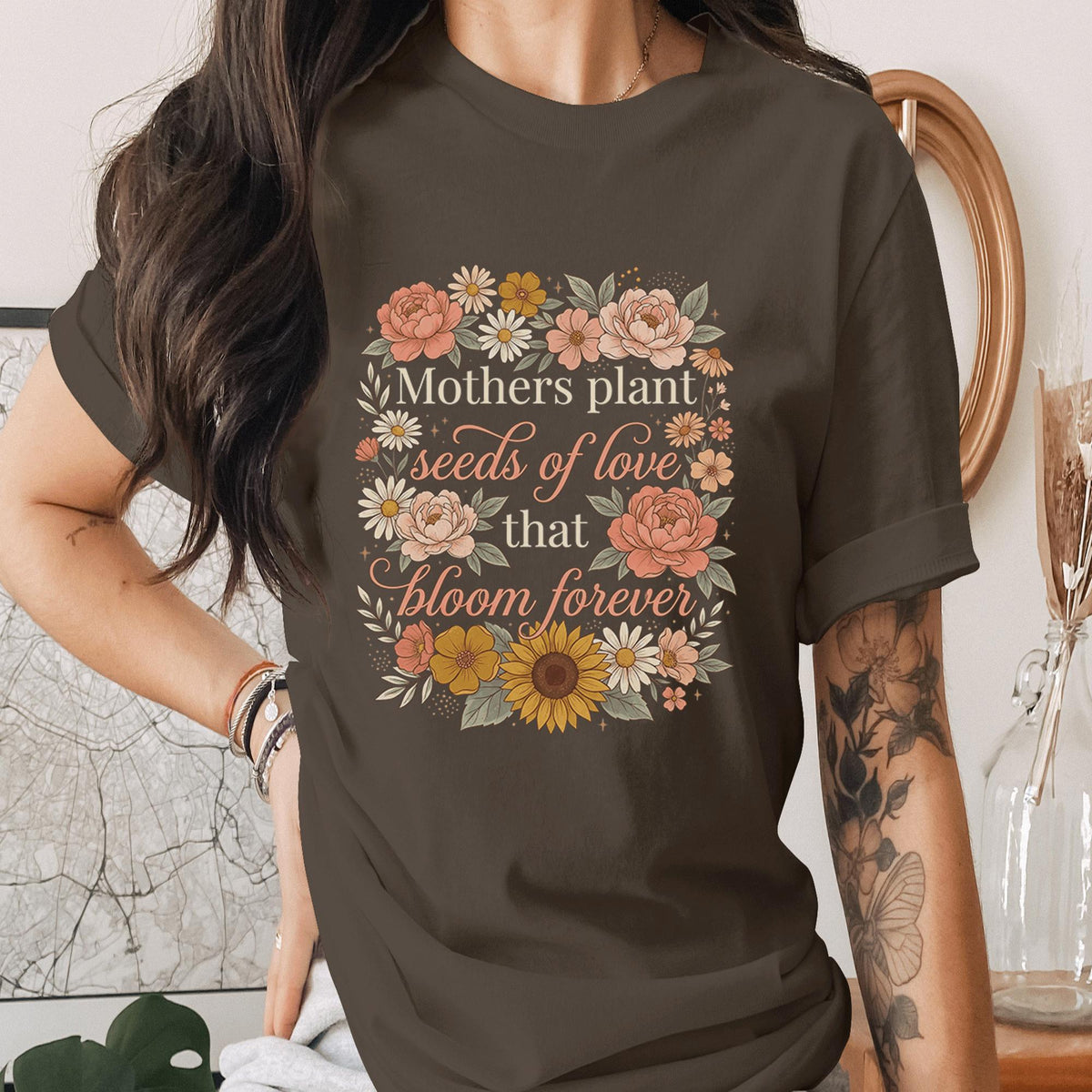 Mothers Plant Seeds of Love Shirt Floral Mom Tee Vintage Style Mothers Day Gift Botanical Mom Quote Shirt Cute Garden Mama Shirt