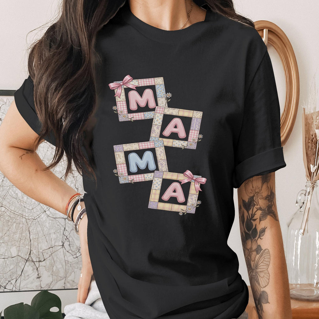 Mama Patchwork Shirt Cute Quilt Style Mama Tee Vintage Patch Mama Shirt Aesthetic Mom Shirt Mothers Day Gift Soft Gir...