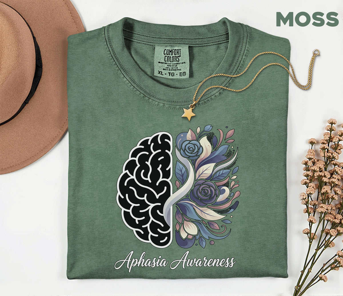 Comfort Colors Aphasia Awareness Shirt Floral Brain Tee Speech Therapy Gift SLP Appreciation Stroke Recovery Support Tee