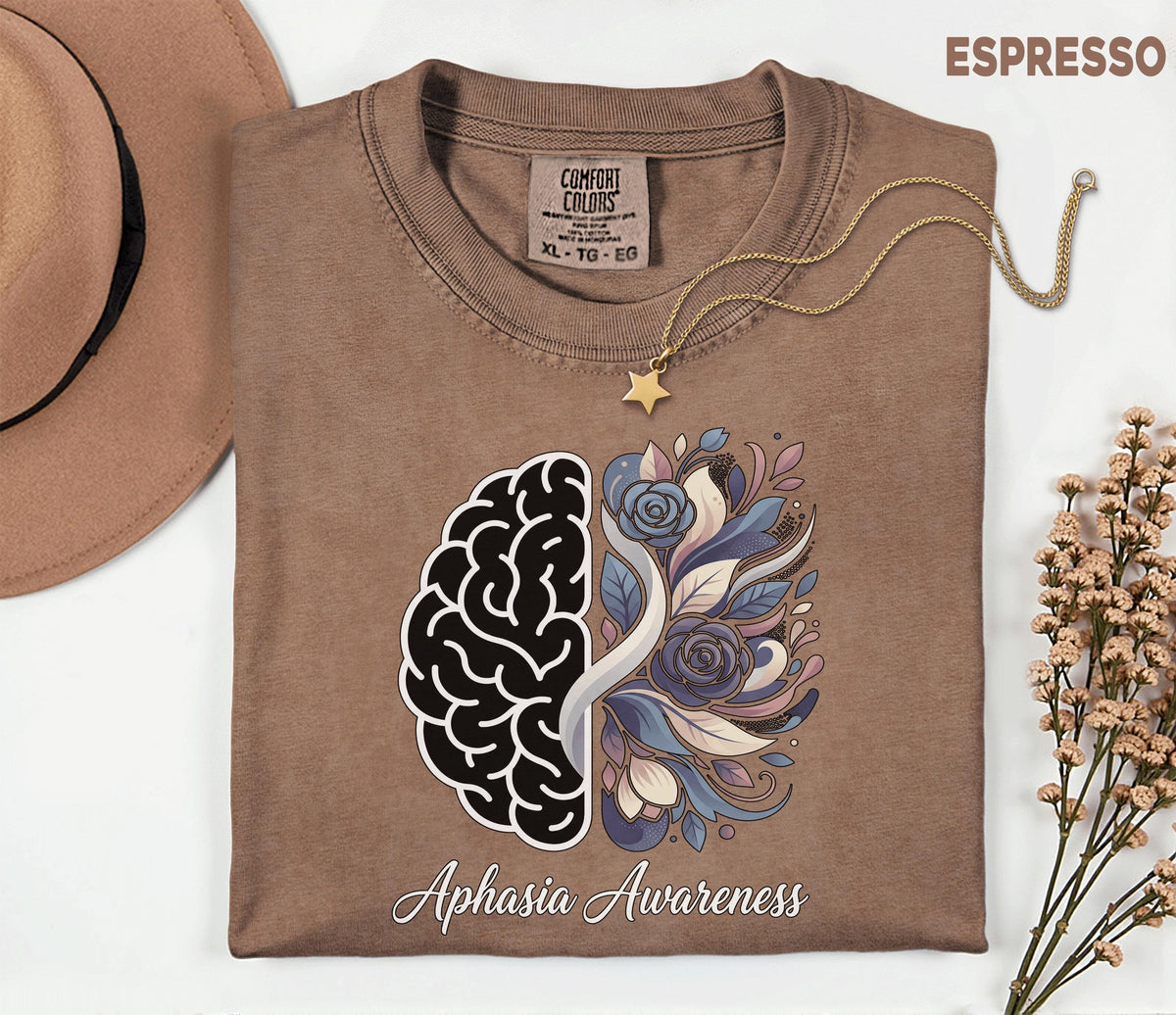 Comfort Colors Aphasia Awareness Shirt Floral Brain Tee Speech Therapy Gift SLP Appreciation Stroke Recovery Support Tee