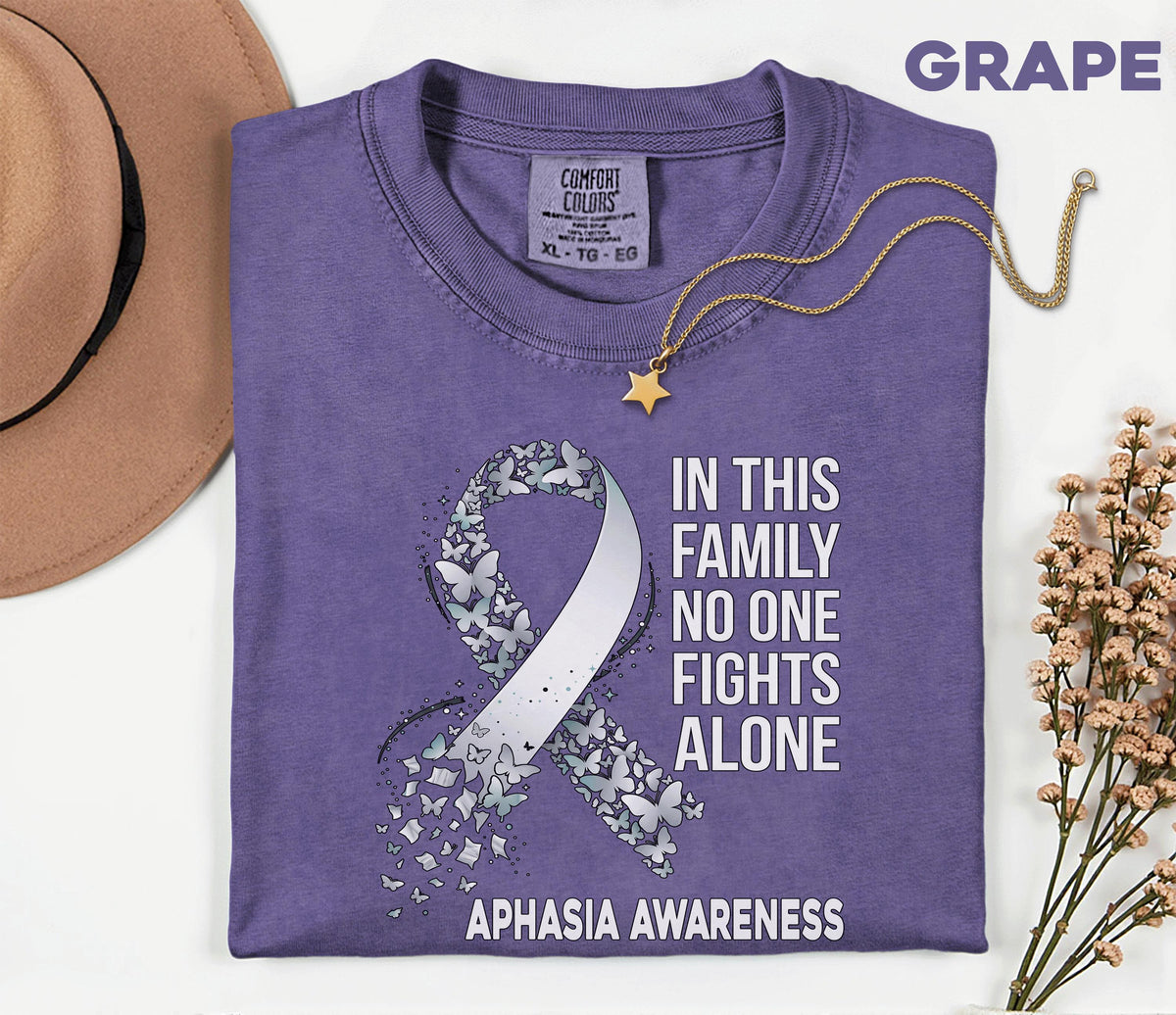 Comfort Colors Aphasia Awareness Shirt In This Family No One Fights Alone Tee Stroke Support Gift Caregiver Solidarity Shirt