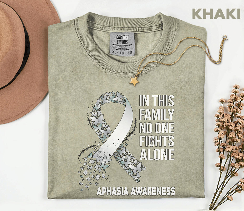 Comfort Colors Aphasia Awareness Shirt In This Family No One Fights Alone Tee Stroke Support Gift Caregiver Solidarity Shirt