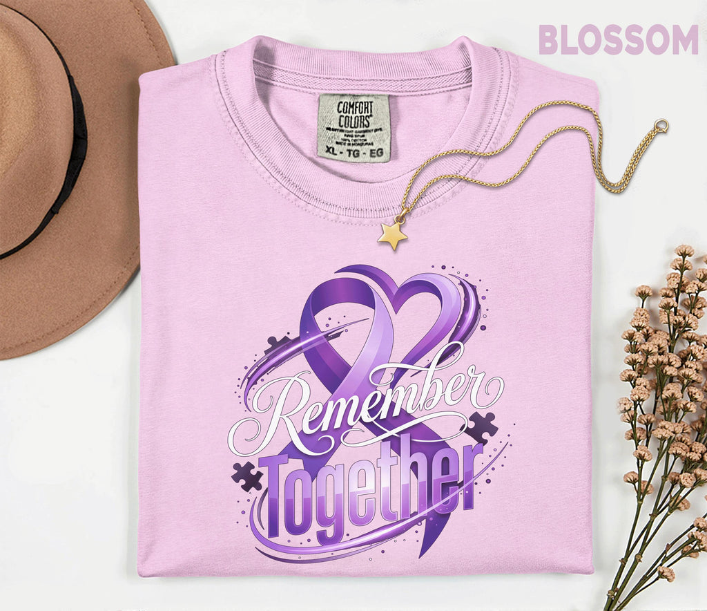 Comfort Colors Alzheimer Awareness Shirt Remember Together Purple Ribbon Heart Tee Dementia Support Gift Caregiver Awareness Shirt