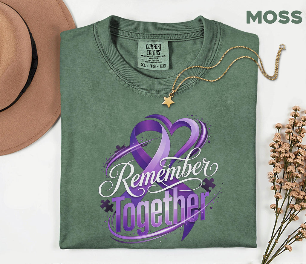 Comfort Colors Alzheimer Awareness Shirt Remember Together Purple Ribbon Heart Tee Dementia Support Gift Caregiver Awareness Shirt