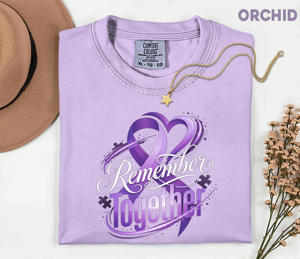 Comfort Colors Alzheimer Awareness Shirt Remember Together Purple Ribbon Heart Tee Dementia Support Gift Caregiver Awareness Shirt