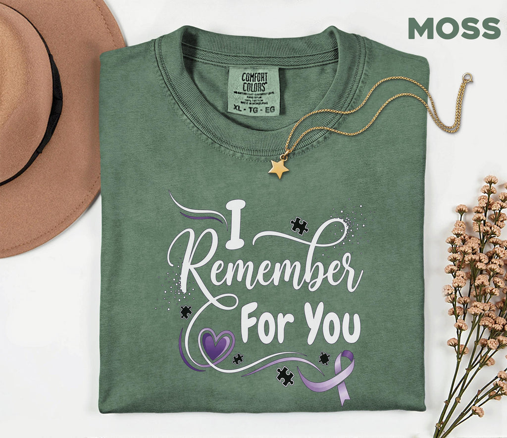 Comfort Colors Alzheimer Awareness Shirt I Remember For You Purple Ribbon Heart Tee Dementia Support Caregiver Gift Shirt