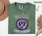 Comfort Colors Alzheimer Awareness Shirt Mind Gone Love Strong Purple Ribbon Tee Dementia Support Gift Caregiver Shirt