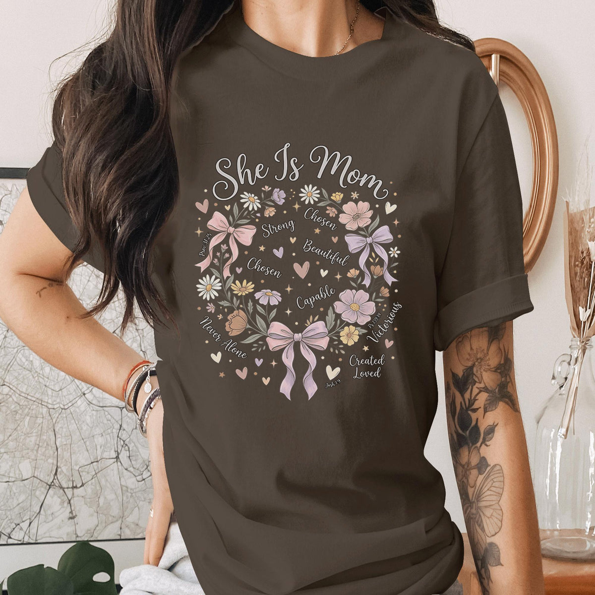 She Is Mom Floral Shirt Inspirational Mom Quote Tee Christian Mom Shirt Faith Based Mama Shirt Mothers Day Gift Idea for Mom