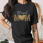 Blessed Mom Shirt Leopard Print Heart Tee Trendy Mama Shirt Cute Mothers Day Gift Stylish Mom Tee Gold Heart Mom Shirt