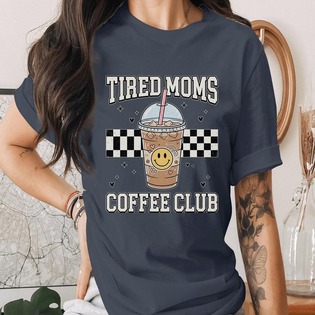 Tired Moms Coffee Club Shirt Funny Mom Coffee Tee Retro Checkered Mama Shirt Cute Iced Coffee Lover Gift Mothers Day Tee