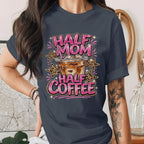 Half Mom Half Coffee Shirt Funny Mom Coffee Lover Tee Cute Pink Leopard Print Mama Shirt Trendy Mothers Day Gift Idea for Moms