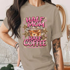 Half Mom Half Coffee Shirt Funny Mom Coffee Lover Tee Cute Pink Leopard Print Mama Shirt Trendy Mothers Day Gift Idea for Moms