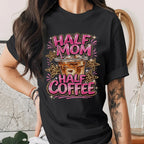 Half Mom Half Coffee Shirt Funny Mom Coffee Lover Tee Cute Pink Leopard Print Mama Shirt Trendy Mothers Day Gift Idea...