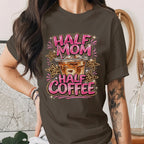 Half Mom Half Coffee Shirt Funny Mom Coffee Lover Tee Cute Pink Leopard Print Mama Shirt Trendy Mothers Day Gift Idea for Moms