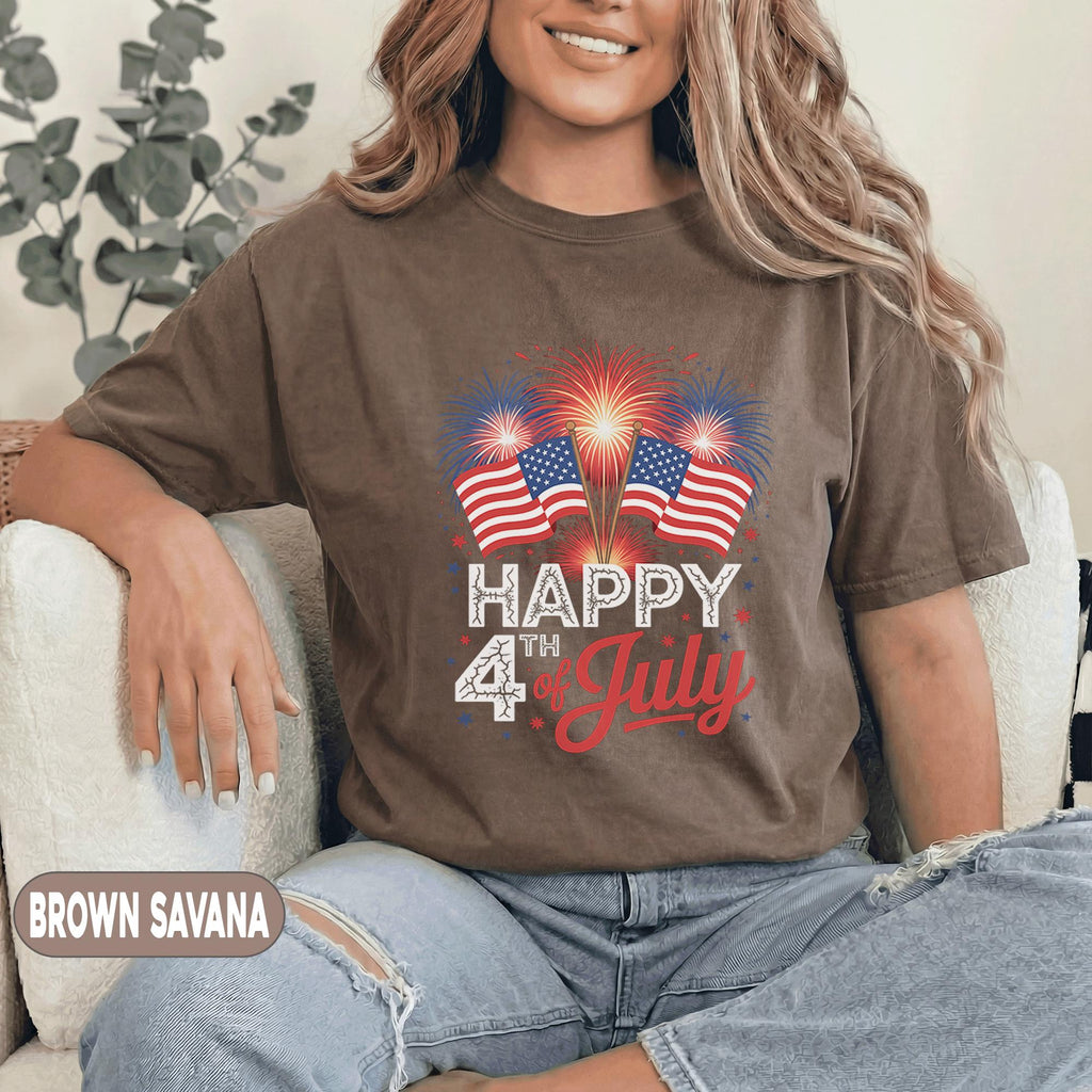 Happy 4th of July Shirt Patriotic Fireworks Tee American Flag Independence Day Shirt USA Celebration Red White Blue Top Forth of July Shirts