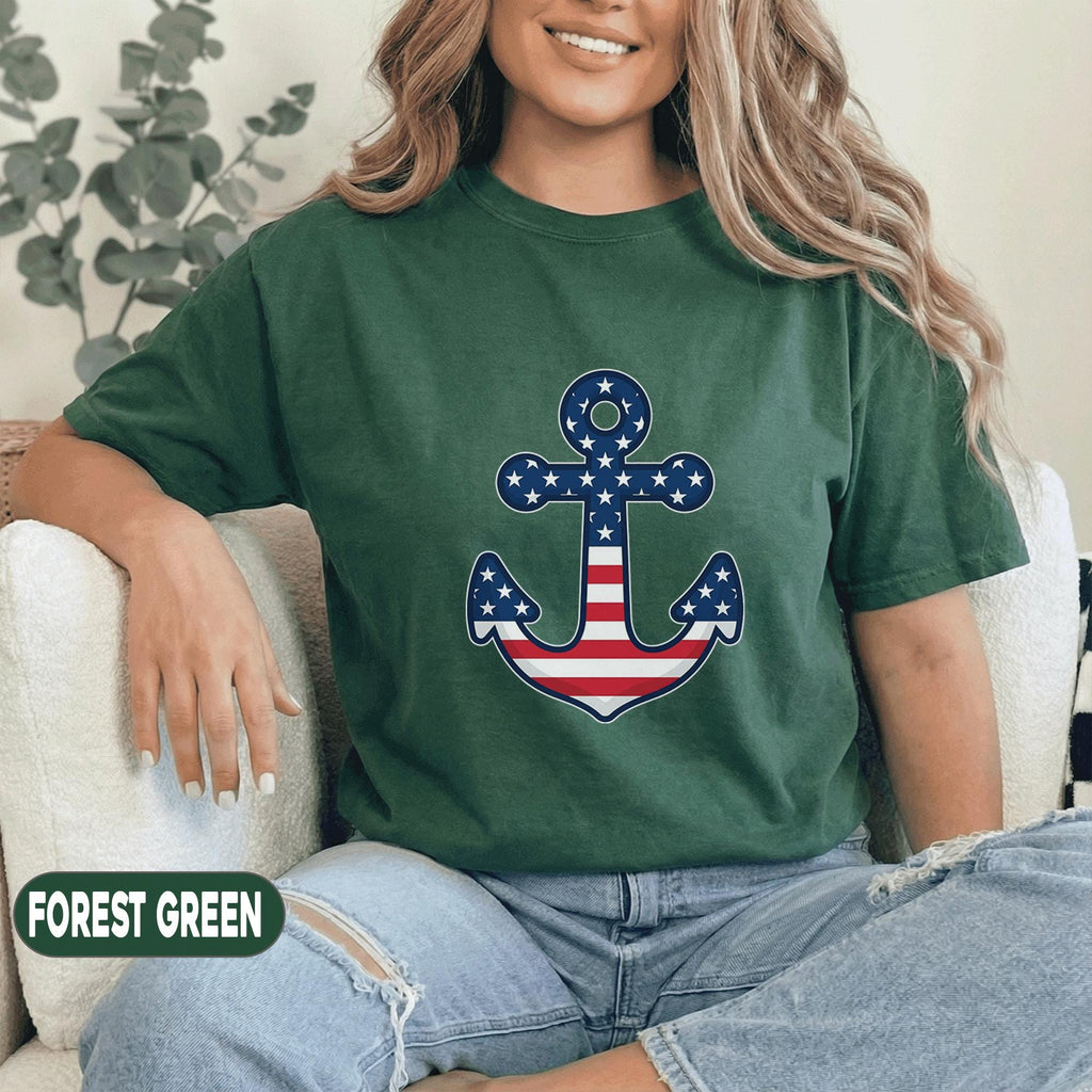 Patriotic Anchor Shirt American Flag Anchor Tee Nautical USA Shirt 4th of July Coastal Forth of July Independence Day Unisex Top