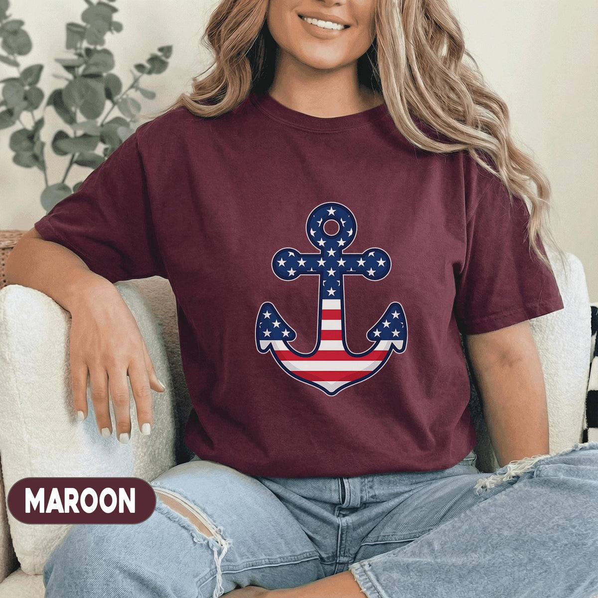 Patriotic Anchor Shirt American Flag Anchor Tee Nautical USA Shirt 4th of July Coastal Forth of July Independence Day Unisex Top