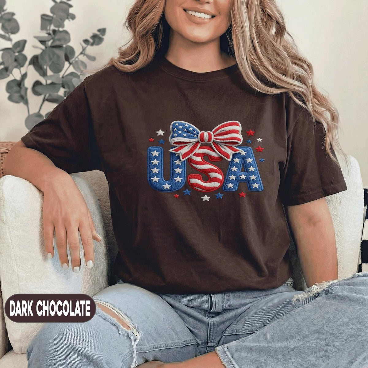 USA Patriotic Bow Shirt 4th of July Women Tee American Flag Shirt Independence Day Cute Patriotic Forth of July Tee Red White Blue Top