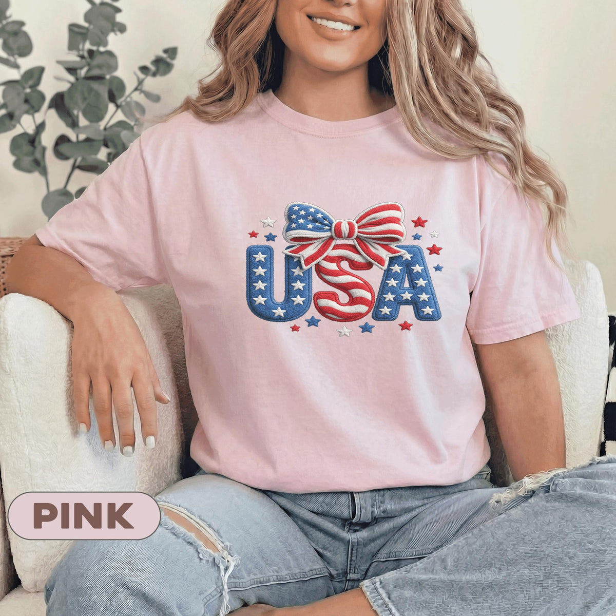 USA Patriotic Bow Shirt 4th of July Women Tee American Flag Shirt Independence Day Cute Patriotic Forth of July Tee Red White Blue Top