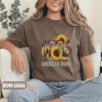 1776 American Mama Shirt Patriotic Sunflower Tee 4th of July Mom Shirt Vintage USA Flag Mothers Independence Day Women Top