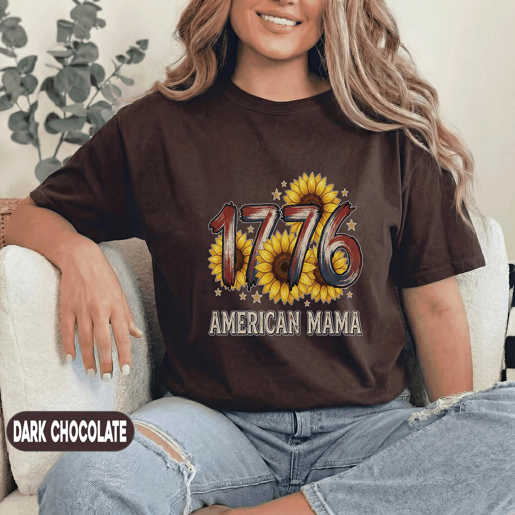 1776 American Mama Shirt Patriotic Sunflower Tee 4th of July Mom Shirt Vintage USA Flag Mothers Independence Day Women Top