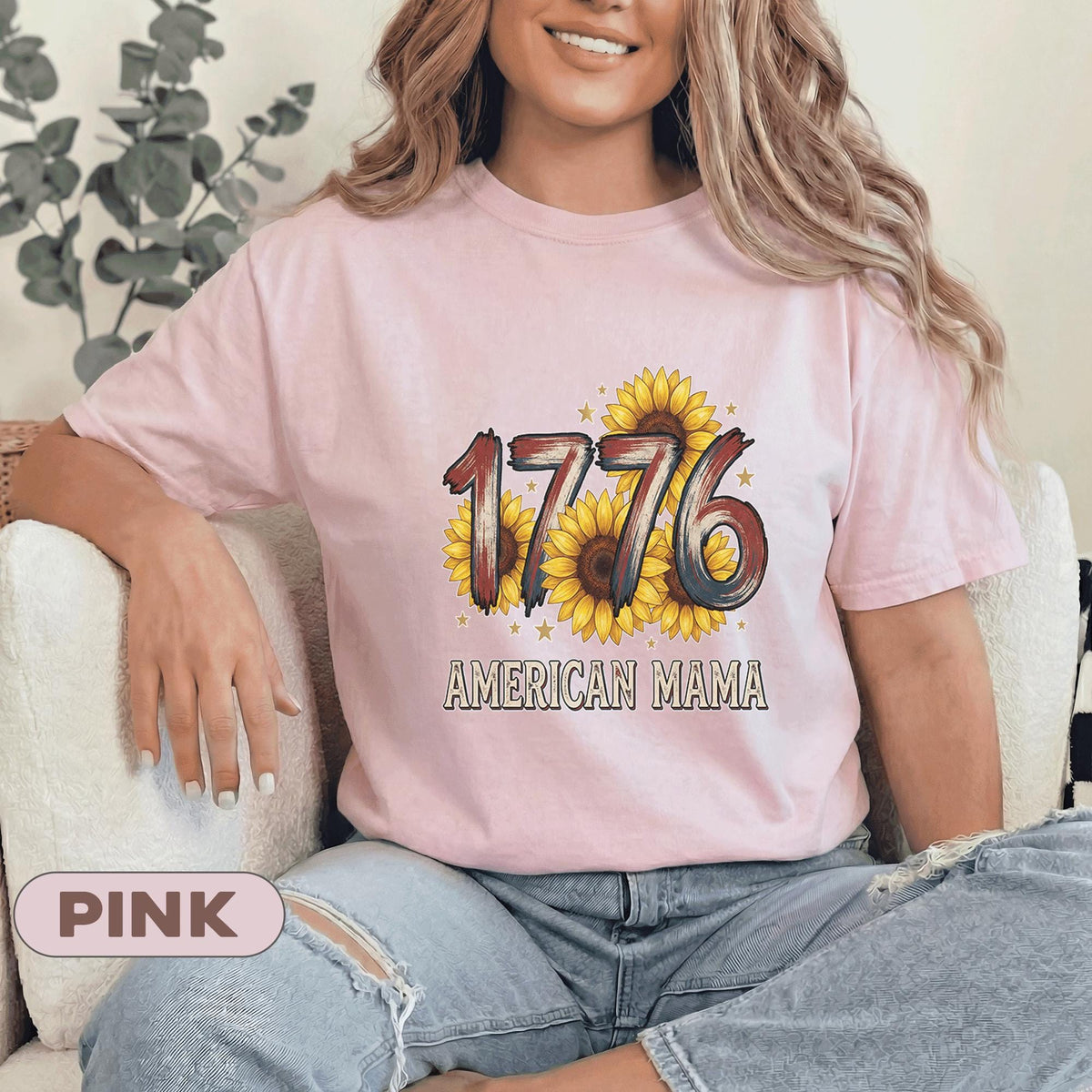 1776 American Mama Shirt Patriotic Sunflower Tee 4th of July Mom Shirt Vintage USA Flag Mothers Independence Day Women Top