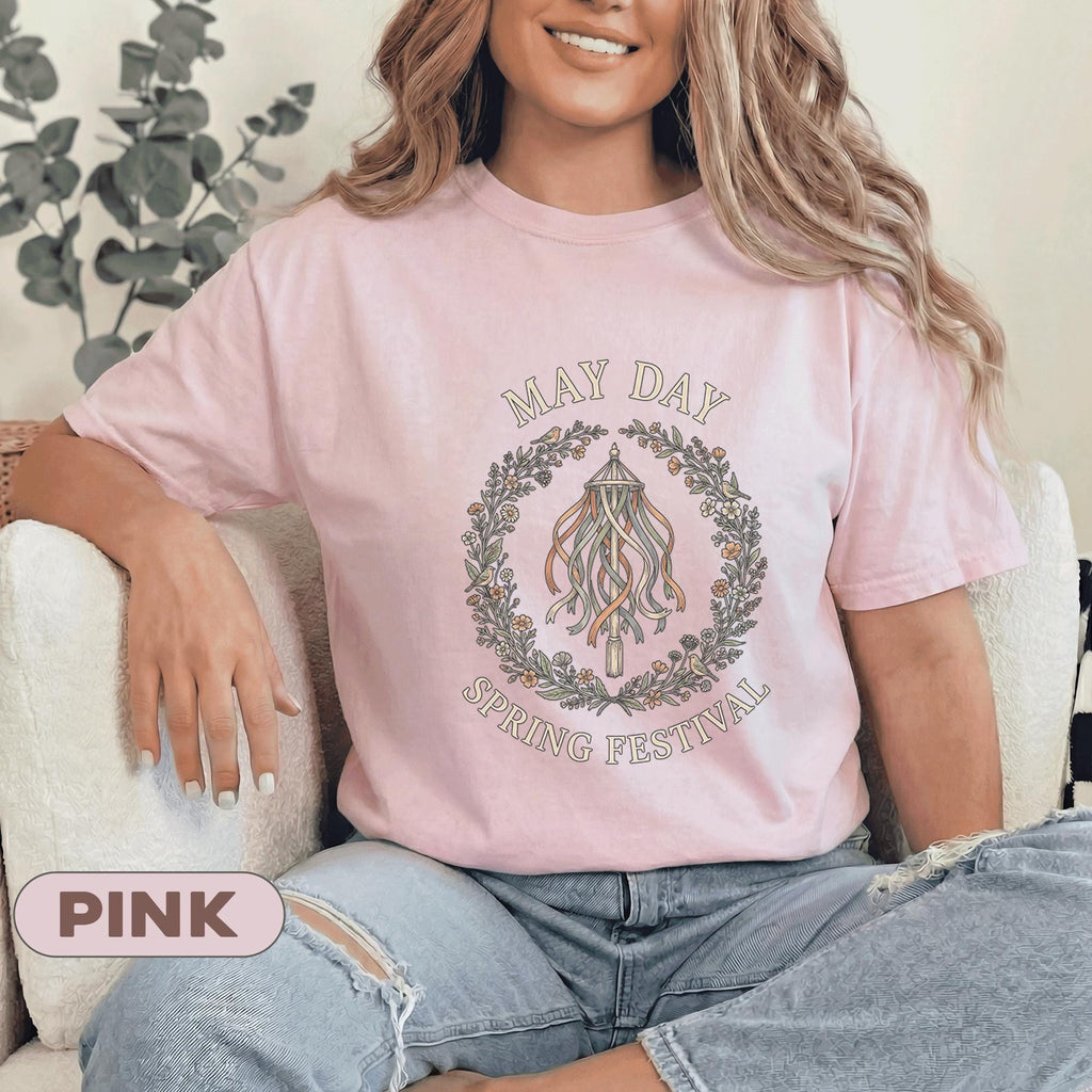 May Day Spring Festival Shirt Vintage Floral Wreath Tee Boho Maypole Nature Lover Cottagecore Aesthetic Top