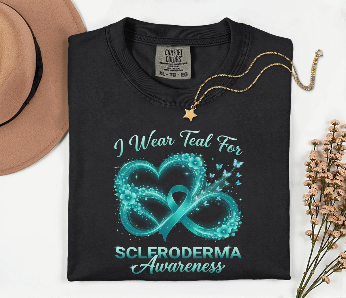 Comfort Colors Scleroderma Awareness Shirt I Wear Teal For Love Infinity Heart Ribbon Tee Chronic Illness Support Gif...