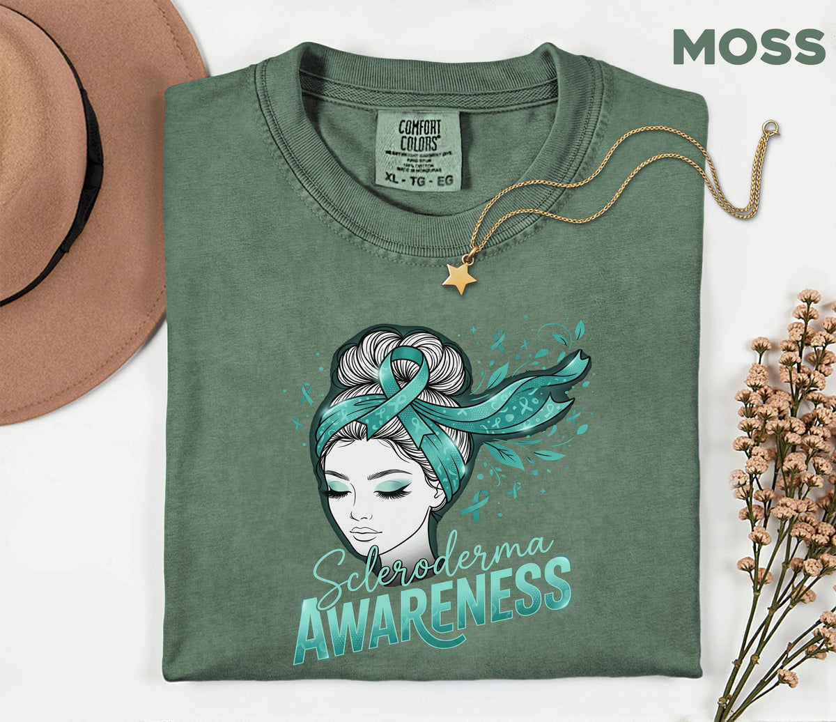 Comfort Colors Scleroderma Awareness Shirt Teal Ribbon Woman Graphic Tee Chronic Illness Support Gift Autoimmune Warrior Unisex Top