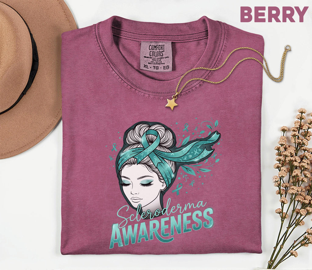 Comfort Colors Scleroderma Awareness Shirt Teal Ribbon Woman Graphic Tee Chronic Illness Support Gift Autoimmune Warrior Unisex Top