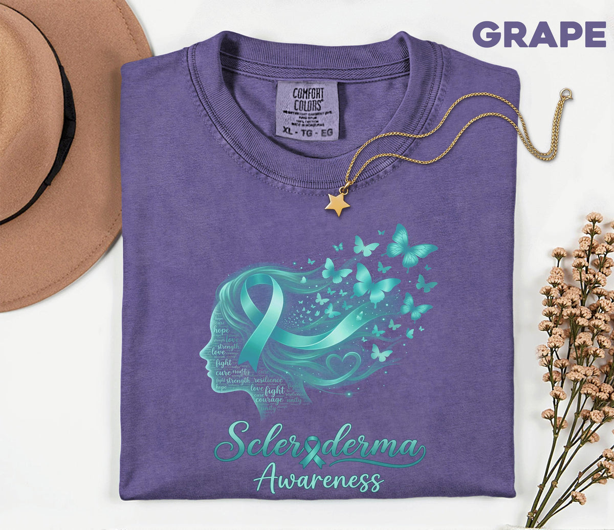 Comfort Colors Scleroderma Awareness Shirt Teal Ribbon Woman Silhouette Butterfly Tee Chronic Illness Support Gift Unisex