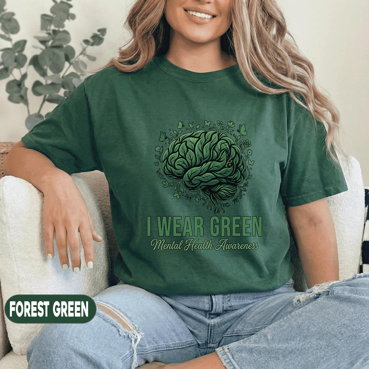 I Wear Green Mental Health Awareness Shirt Brain Tee Support Mental Health Ribbon Gift Inspirational Mental Health Awareness T Shirt