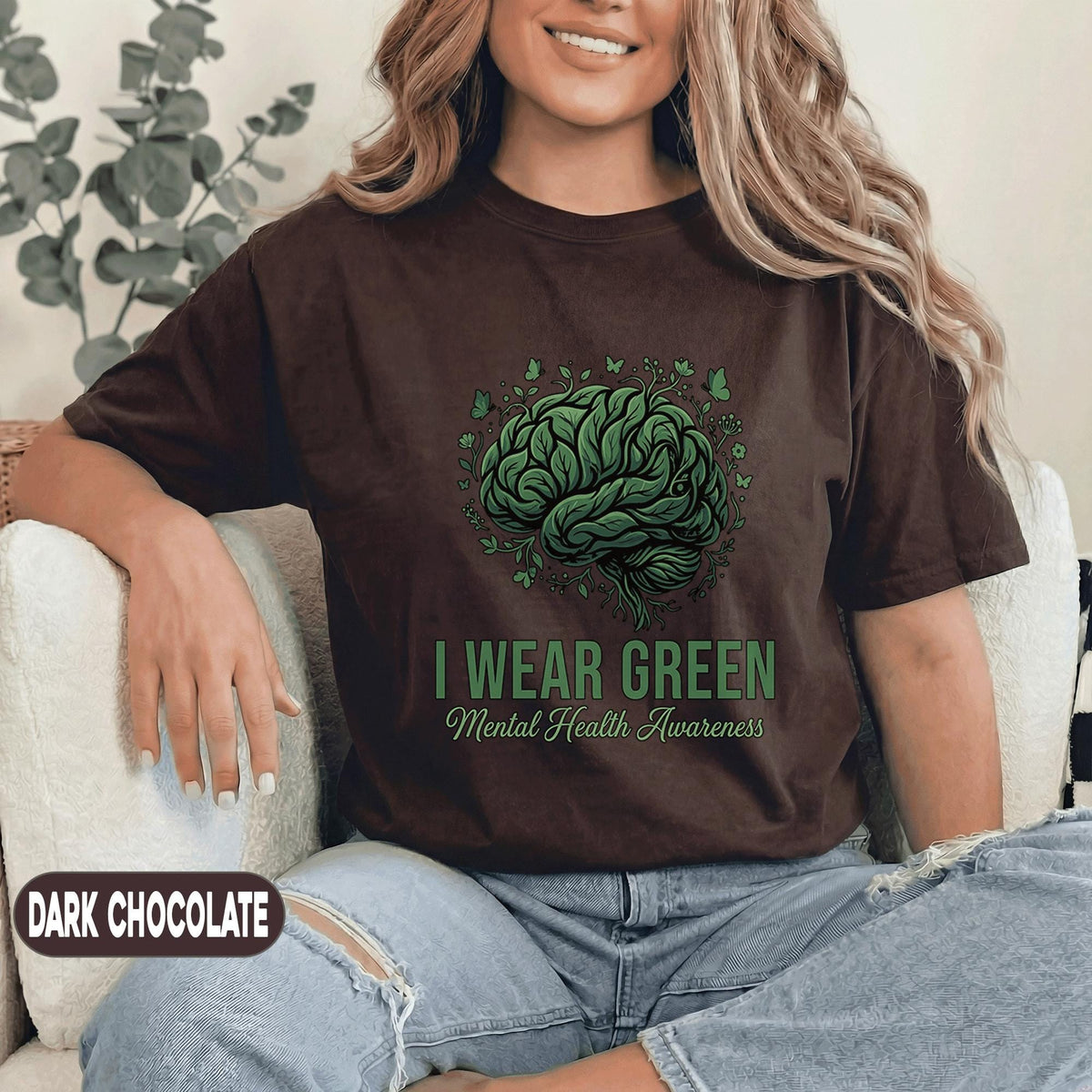 I Wear Green Mental Health Awareness Shirt Brain Tee Support Mental Health Ribbon Gift Inspirational Mental Health Awareness T Shirt