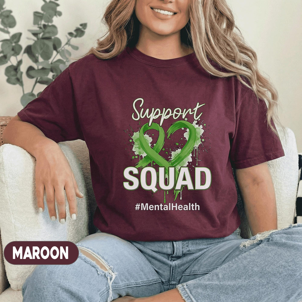Support Squad Mental Health Awareness Shirt Matching Green Ribbon Heart Tee Inspirational Mental Health Support Gift Unisex Group T Shirt