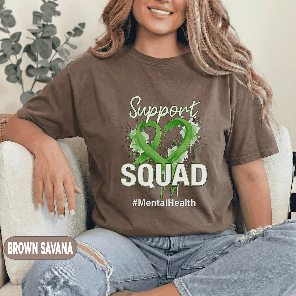 Support Squad Mental Health Awareness Shirt Matching Green Ribbon Heart Tee Inspirational Mental Health Support Gift Unisex Group T Shirt