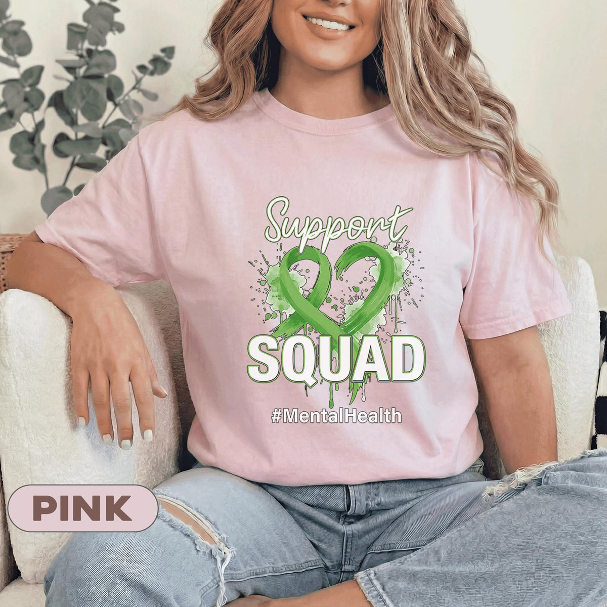 Support Squad Mental Health Awareness Shirt Matching Green Ribbon Heart Tee Inspirational Mental Health Support Gift Unisex Group T Shirt