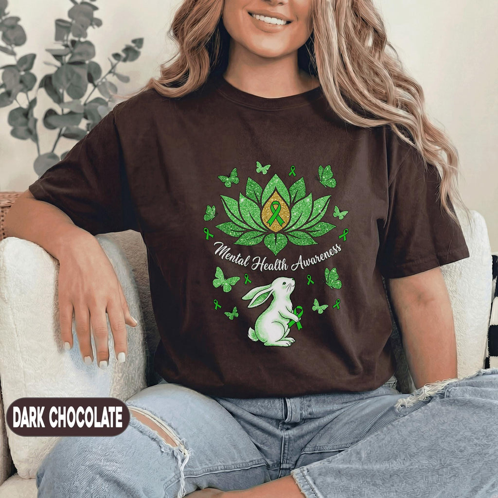 Mental Health Awareness Lotus Flower Shirt Green Ribbon Bunny Butterfly Tee Inspirational Support Gift Unisex Green T Shirt