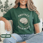 Protect Your Peace Shirt Mental Health Awareness Tee Brain Laurel Design Inspirational Self Care Quote Unisex Black T Shirt
