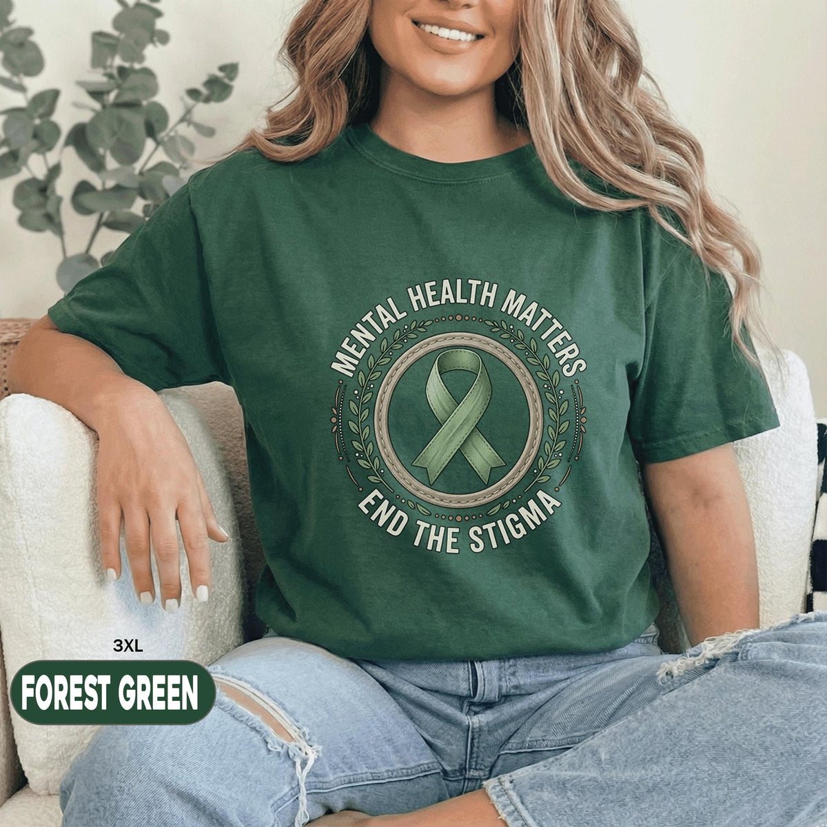 Mental Health Matters End The Stigma Shirt Green Ribbon Awareness Tee Inspirational Support Gift Unisex Mental Health Awareness T Shirt