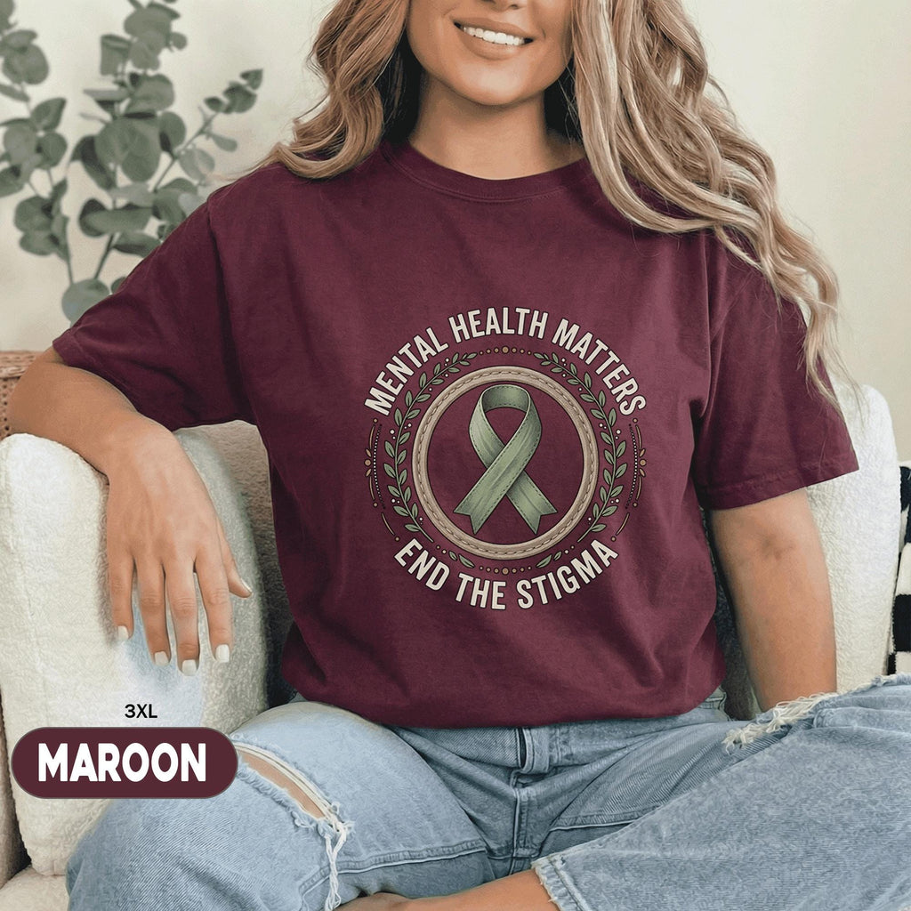Mental Health Matters End The Stigma Shirt Green Ribbon Awareness Tee Inspirational Support Gift Unisex Mental Health Awareness T Shirt