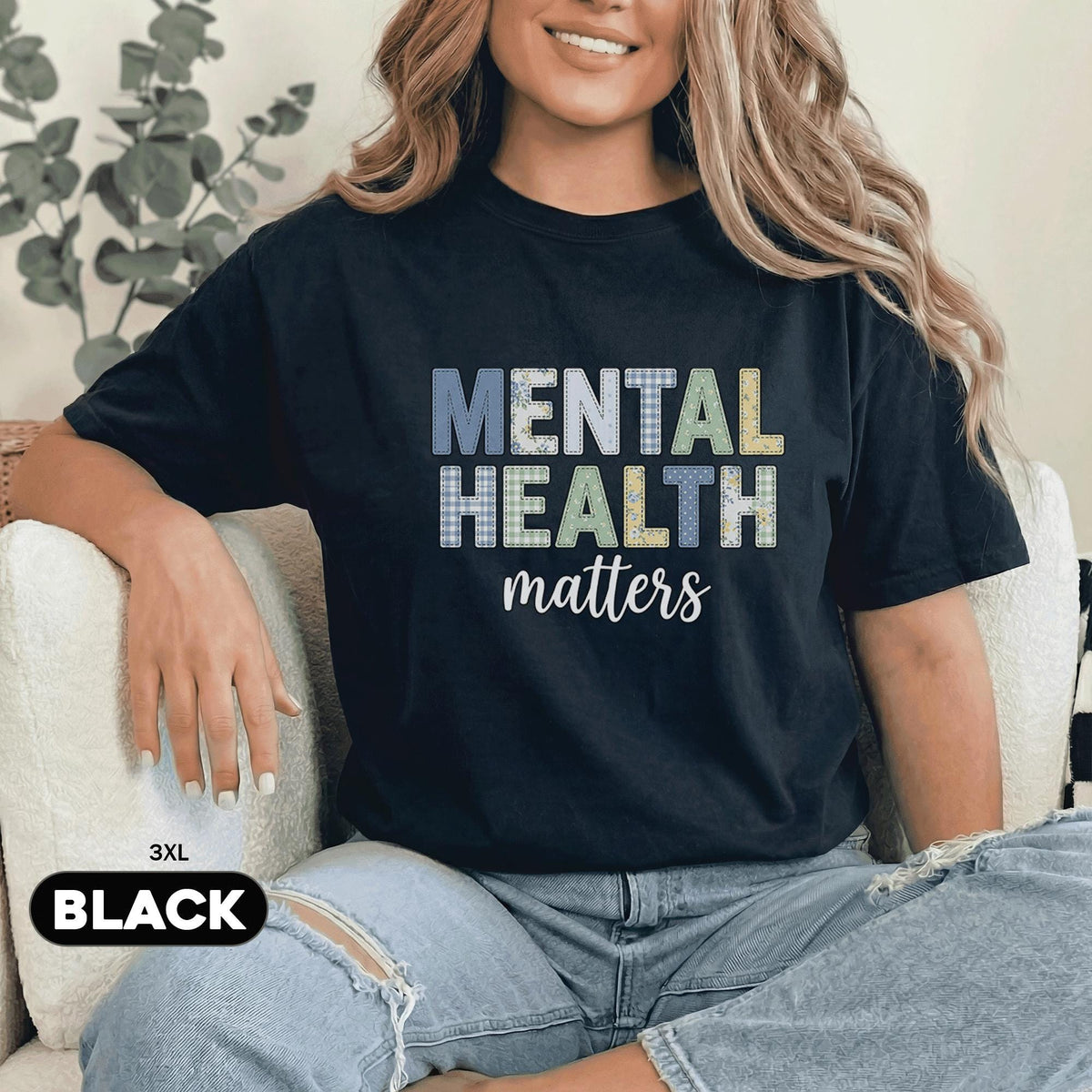 Mental Health Matters Shirt Vintage Patchwork Text Tee Inspirational Awareness Quote Gift Retro Style Unisex Mental H...