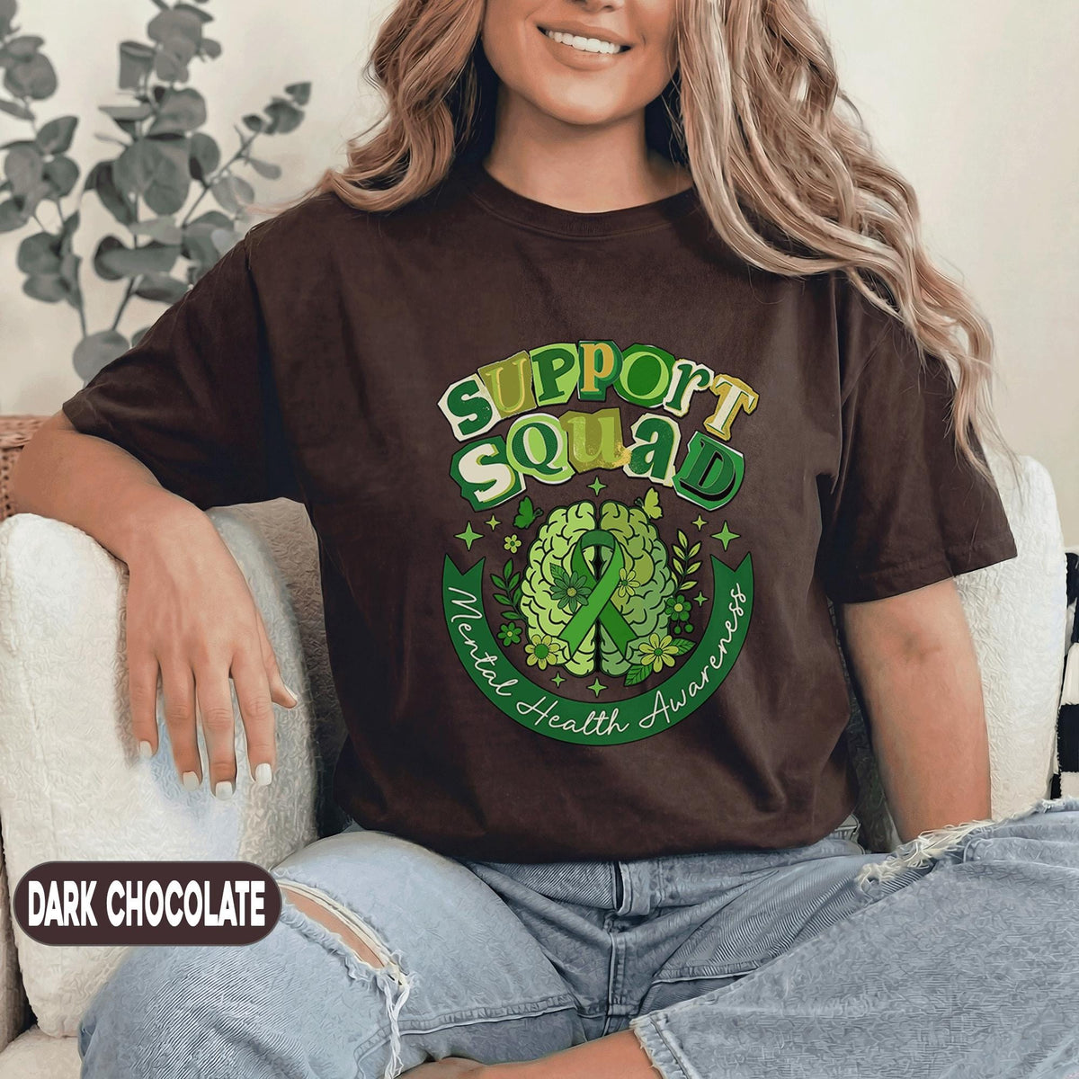 Support Squad Mental Health Awareness Shirt Green Ribbon Brain Floral Tee Inspirational Support Group Gift Unisex Green T Shirt