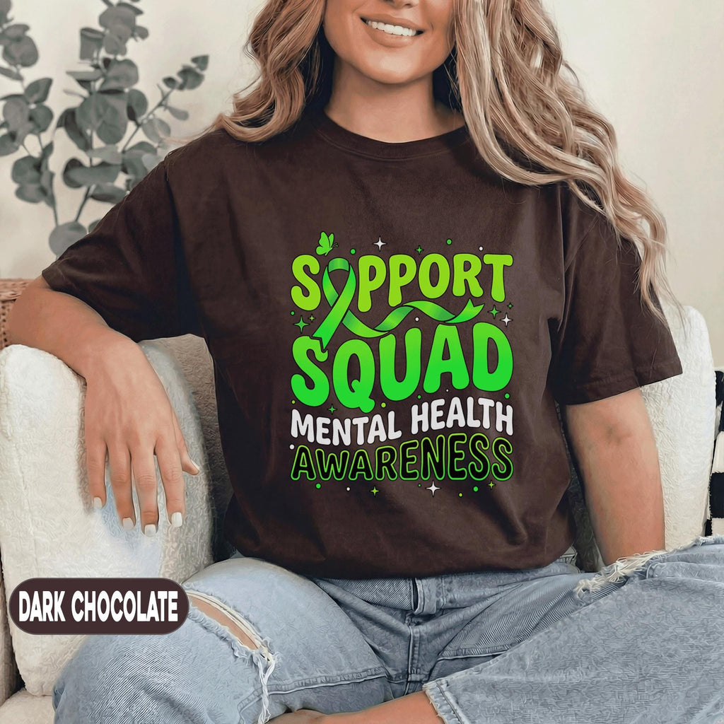 Support Squad Mental Health Awareness Shirt Green Ribbon Typography Tee Inspirational Support Group Gift Unisex Green T Shirt