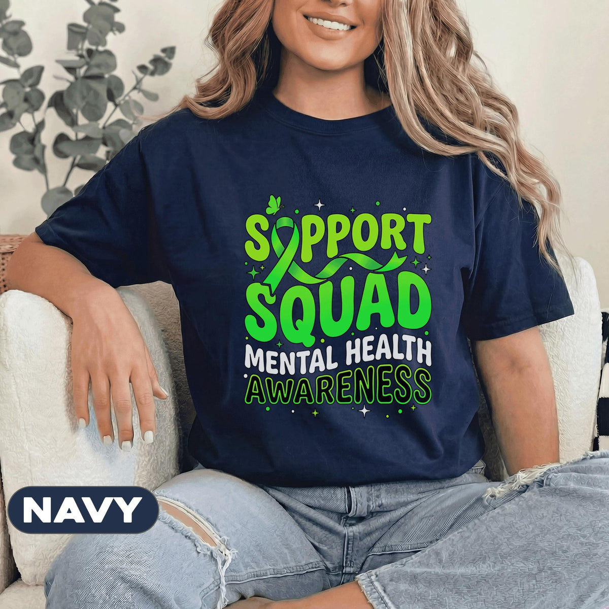 Support Squad Mental Health Awareness Shirt Green Ribbon Typography Tee Inspirational Support Group Gift Unisex Green T Shirt