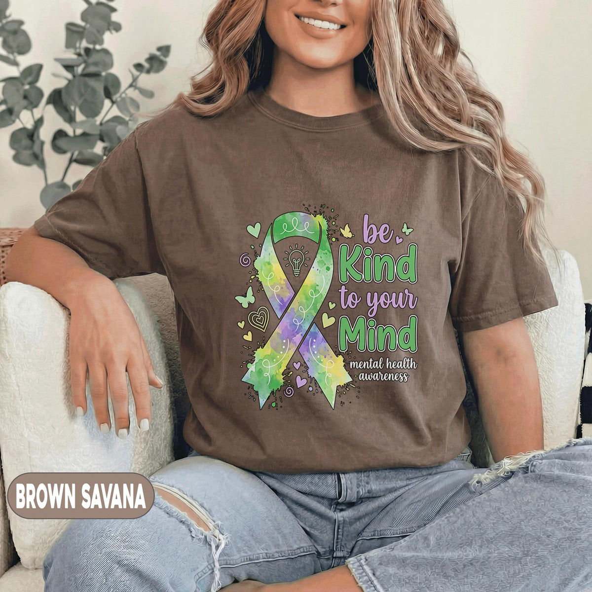 Be Kind To Your Mind Shirt Mental Health Awareness Tee Green Ribbon Watercolor Design Inspirational Kindness Quote Unisex Green T Shirt